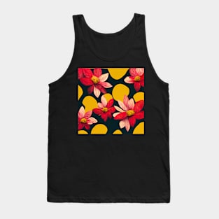 Bright, bold flower pattern in reds and yellow. Tank Top